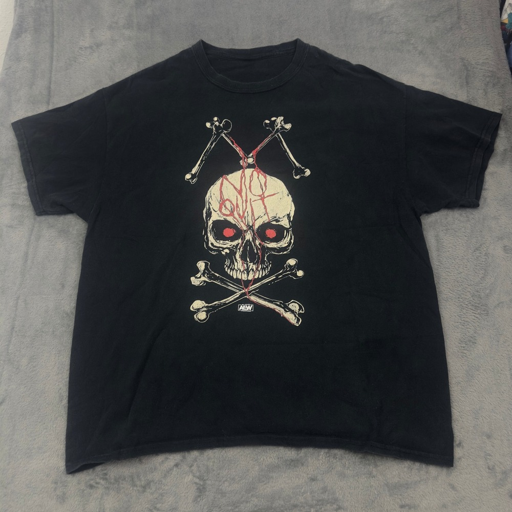 Vintage AEW Black Skull Crossbones Graphic T Shirt Mens Size XL